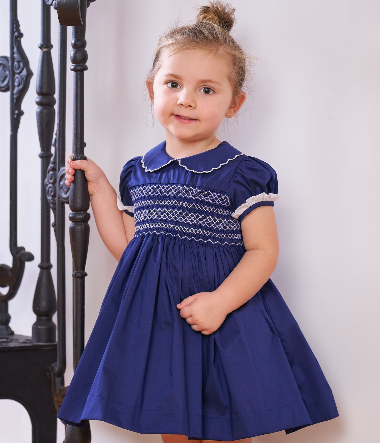 Hand smocked Talia dress Navy Blue