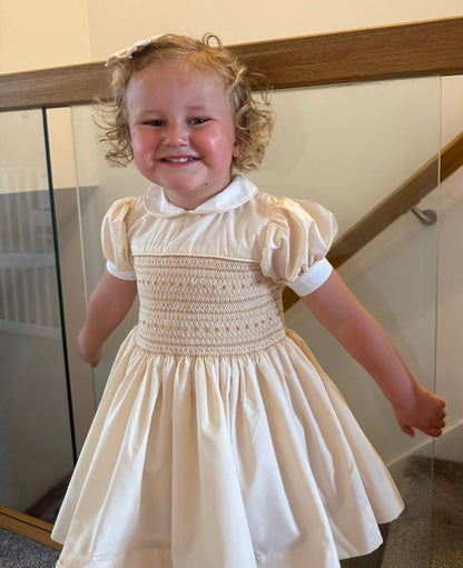 Hand smocked AGNES dress with pant and bow ONE LEFT!