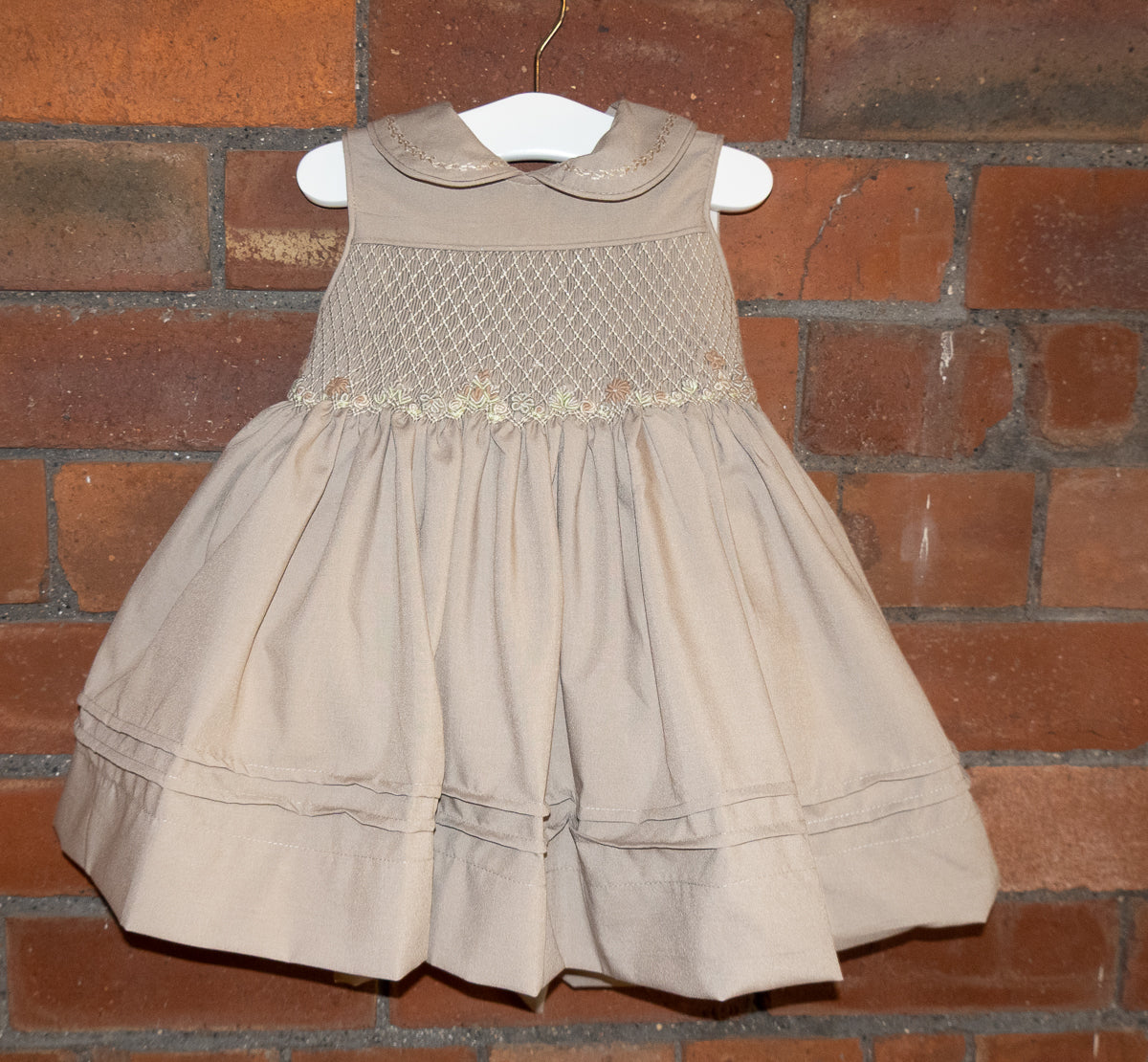 Hand smocked FLORENCE dress soft tan