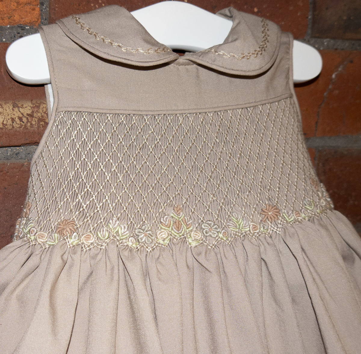 Hand smocked FLORENCE dress soft tan