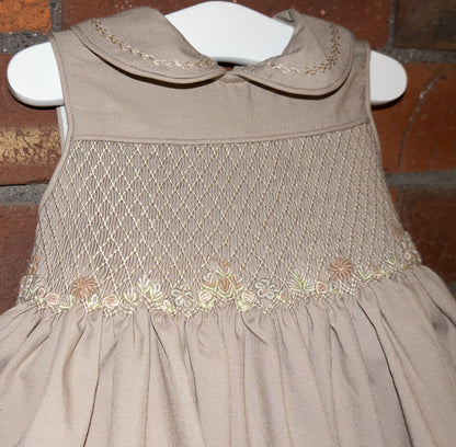 Hand smocked FLORENCE dress soft tan