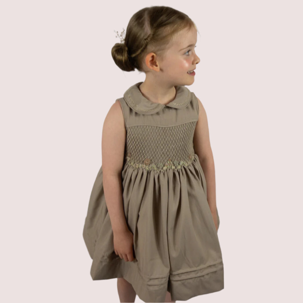 Hand smocked FLORENCE dress soft tan