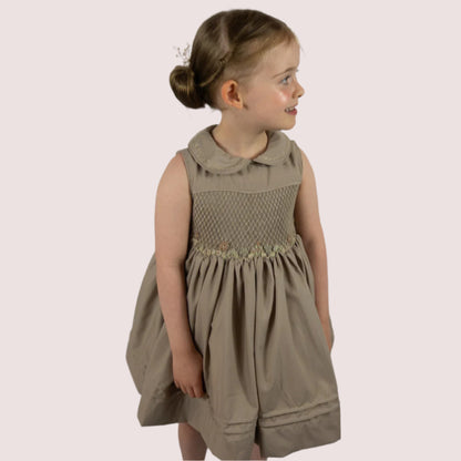 Hand smocked FLORENCE dress soft tan