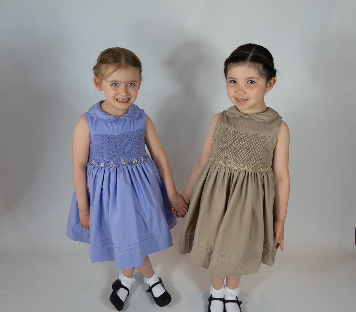 Hand smocked FLORENCE dress soft tan