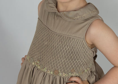 Hand smocked FLORENCE dress soft tan