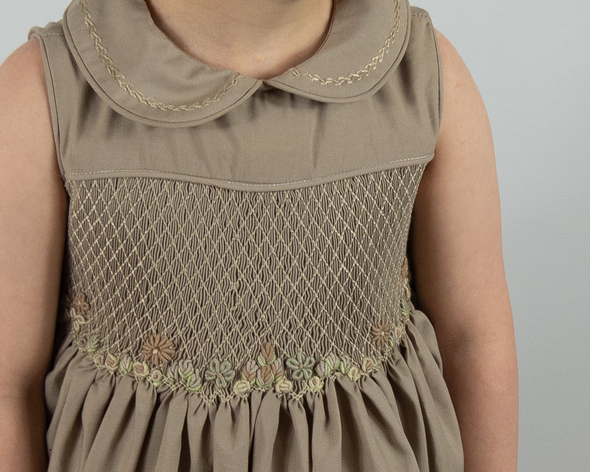 Hand smocked FLORENCE dress soft tan