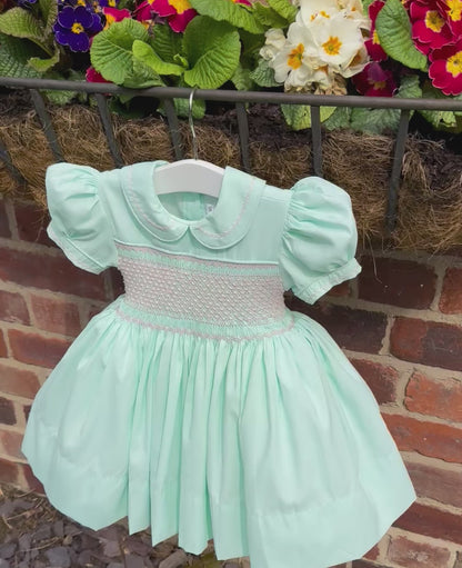 Hand smocked MILLIE dress soft peppermint