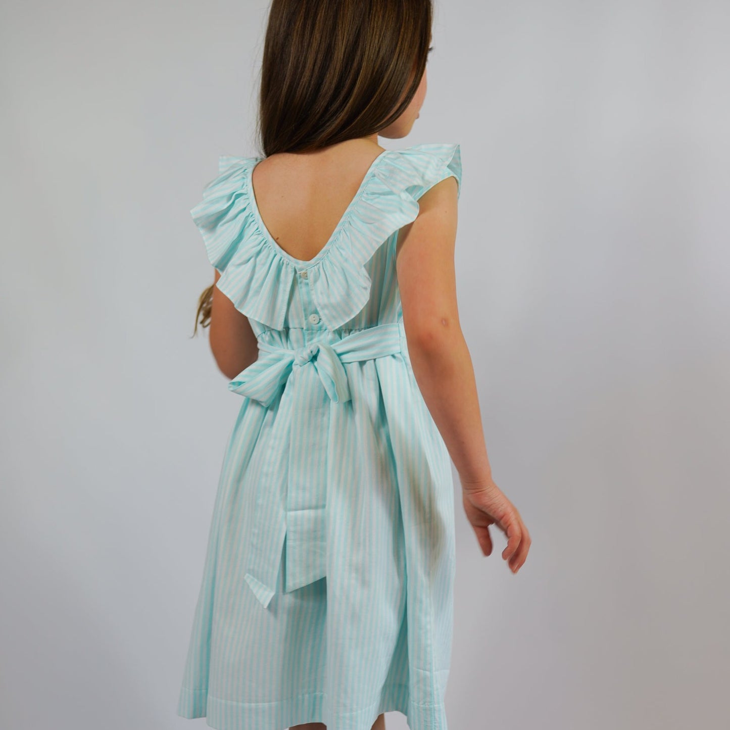 Mint and white striped linen dress