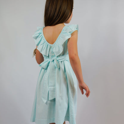 Mint and white striped linen dress