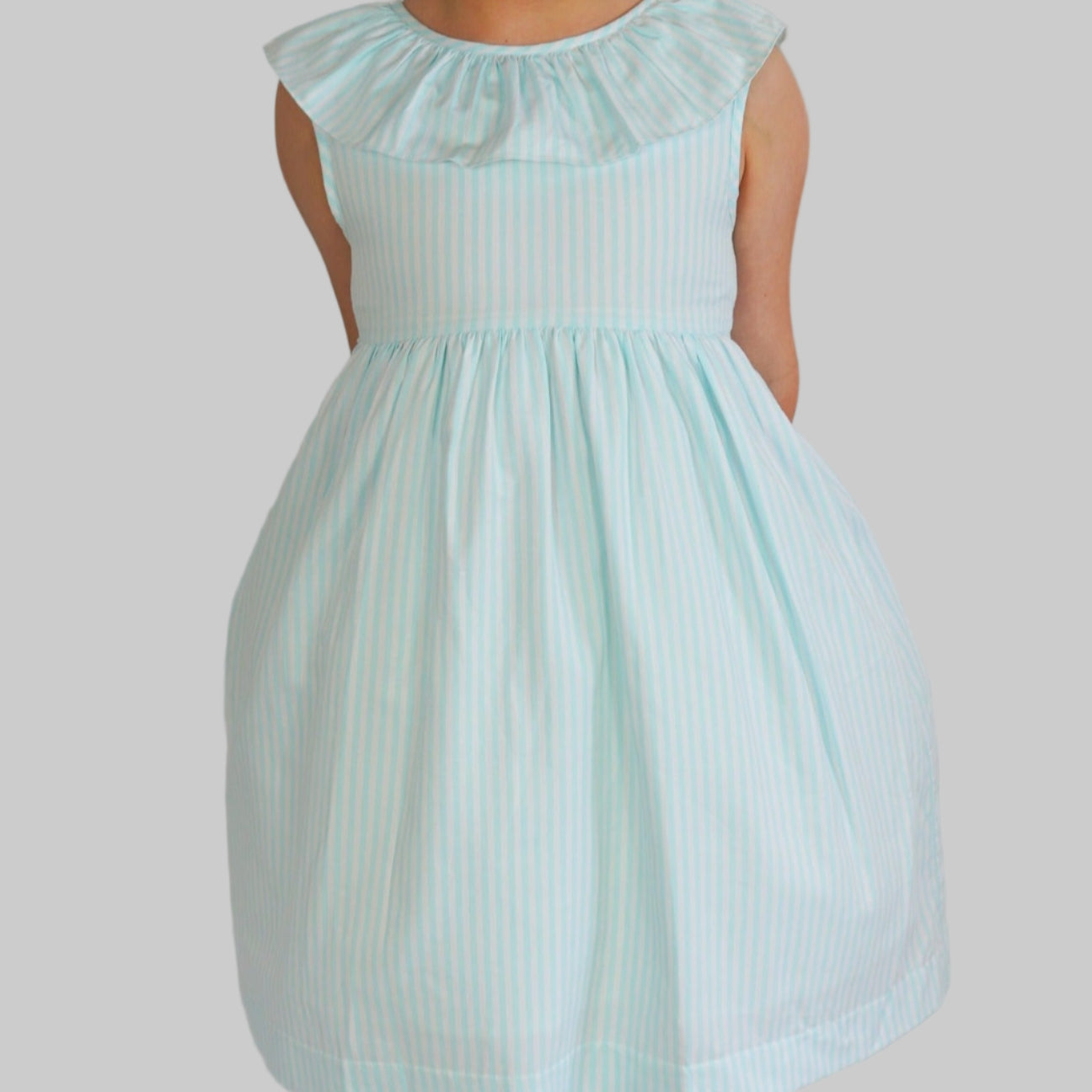 Mint and white striped linen dress