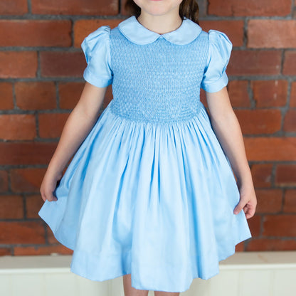 Hand smocked BONNIE dress blueJUST TWO LEFT!