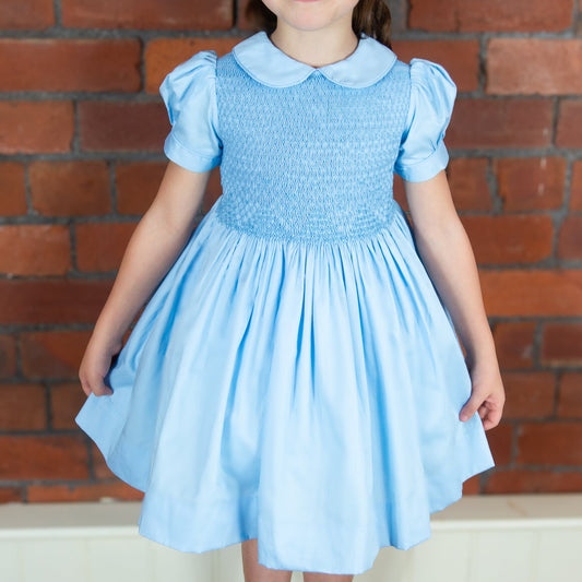 Hand smocked BONNIE dress blueJUST TWO LEFT!