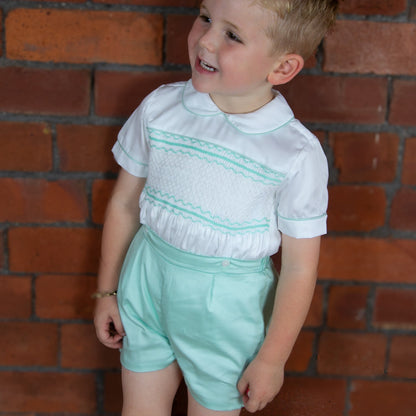 Hand Smocked Mint Boys Set