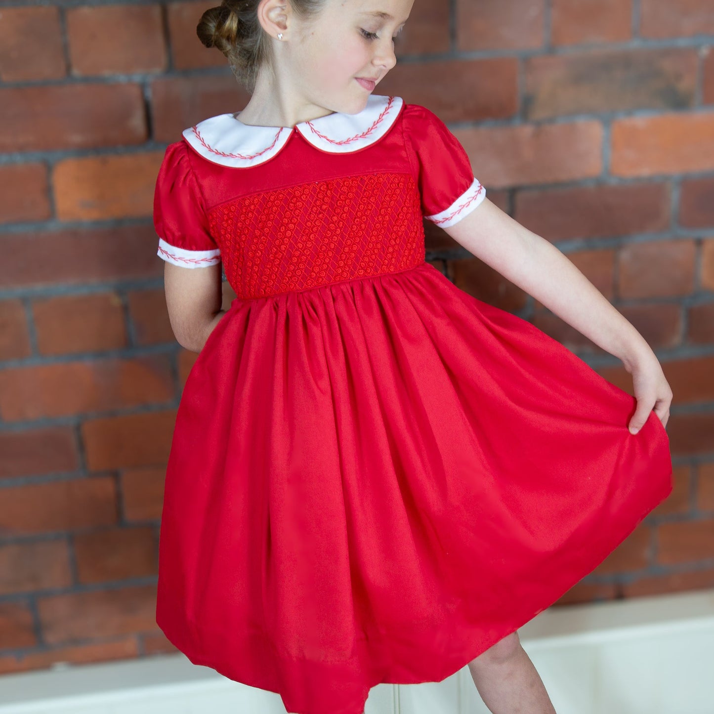 Hand smocked CLAIRE dress royal red JUST TWO LEFT