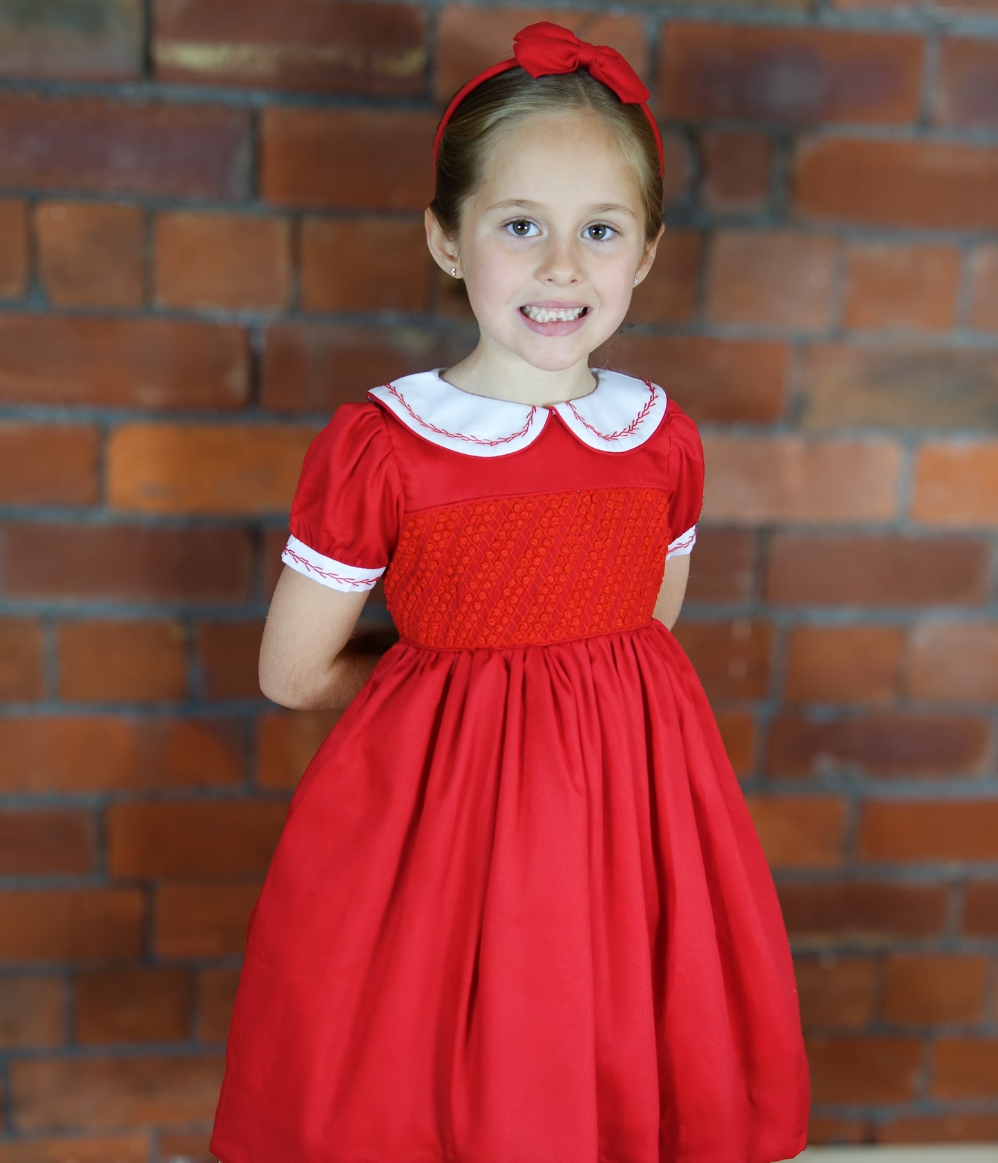 Hand smocked CLAIRE dress royal red JUST TWO LEFT