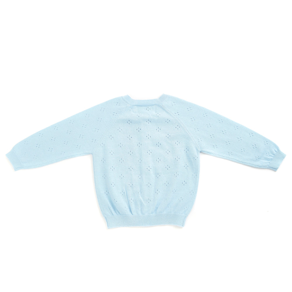 Pure organic cotton open work cardigan blue