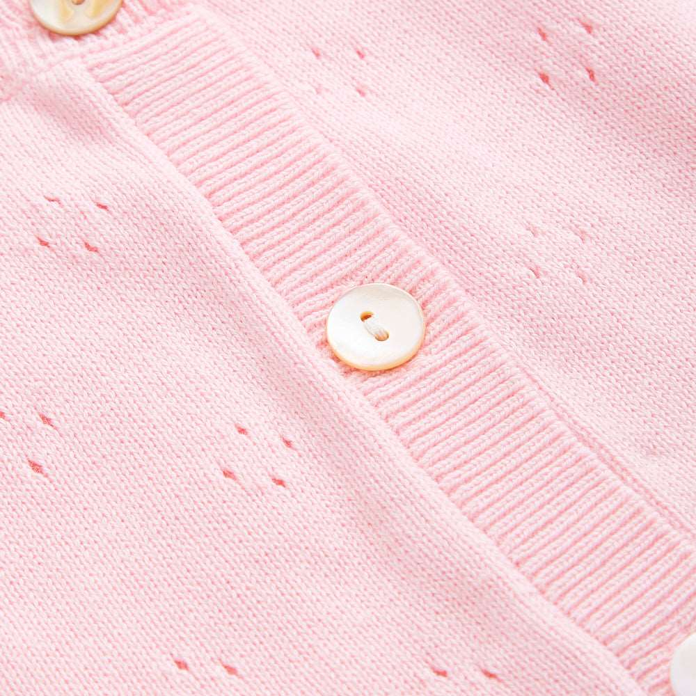 Pure organic cotton open work cardigan pink