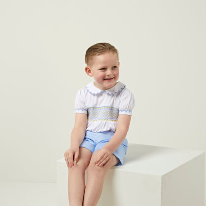 Boy's Hand Smocked lemon and blue Set ONE LEFT!