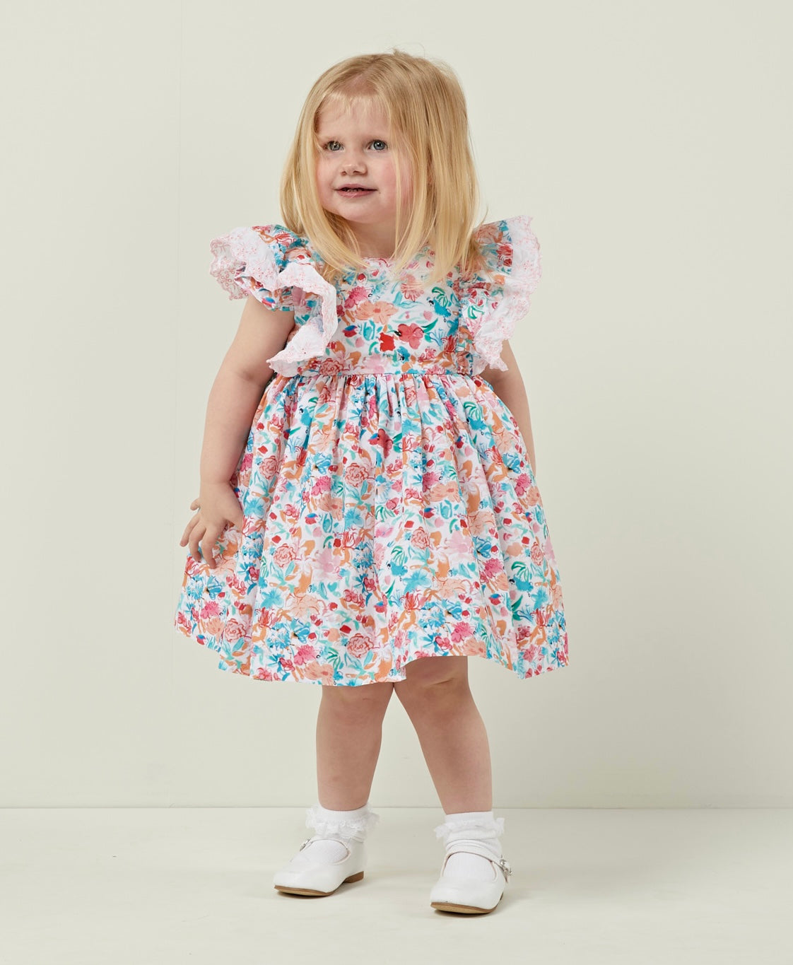 Vivid Blossom Print Frill Dress