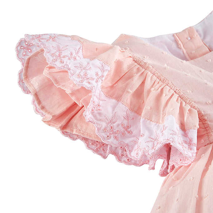 Peach Plumeti Frill Dress