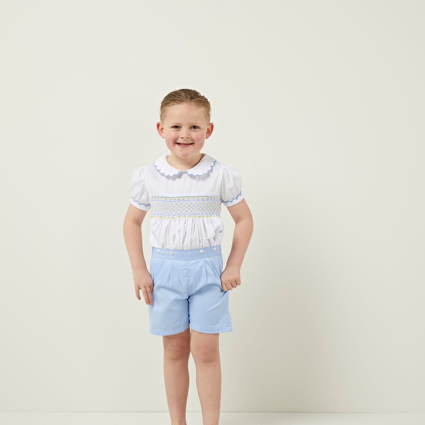 Boy's Hand Smocked lemon and blue Set ONE LEFT!