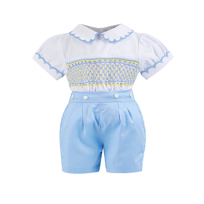 Boy's Hand Smocked lemon and blue Set ONE LEFT!
