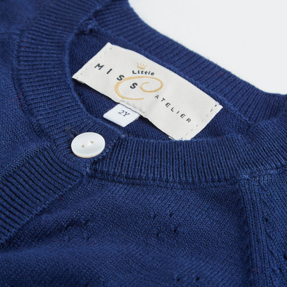 Pure organic cotton open work cardigan navy