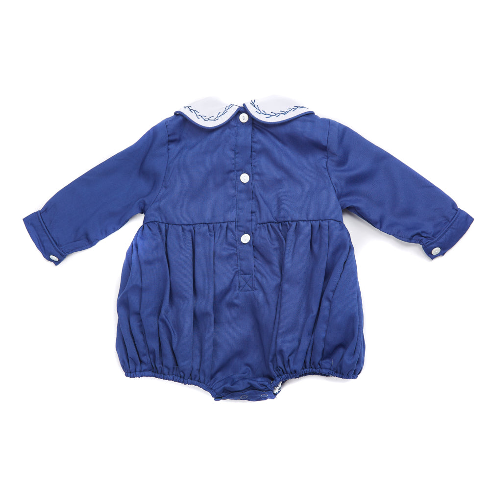 Navy full sleeved smocked romper
