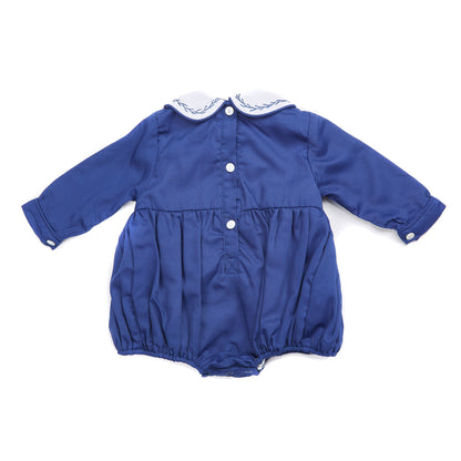 Navy full sleeved smocked romper