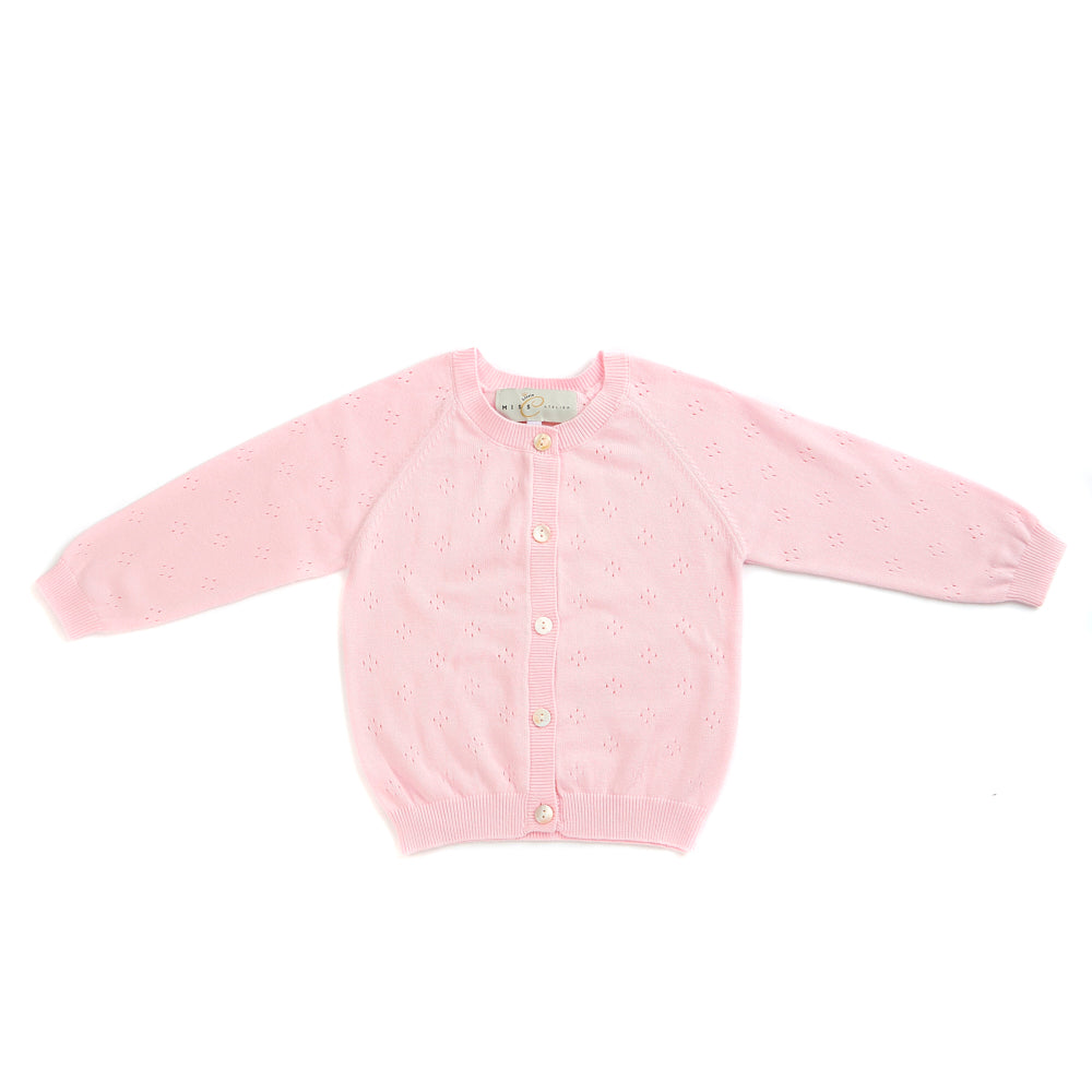 Pure organic cotton open work cardigan pink