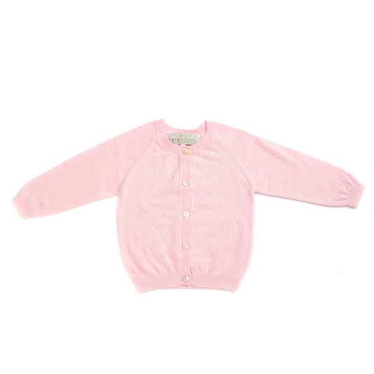 Pure organic cotton open work cardigan pink