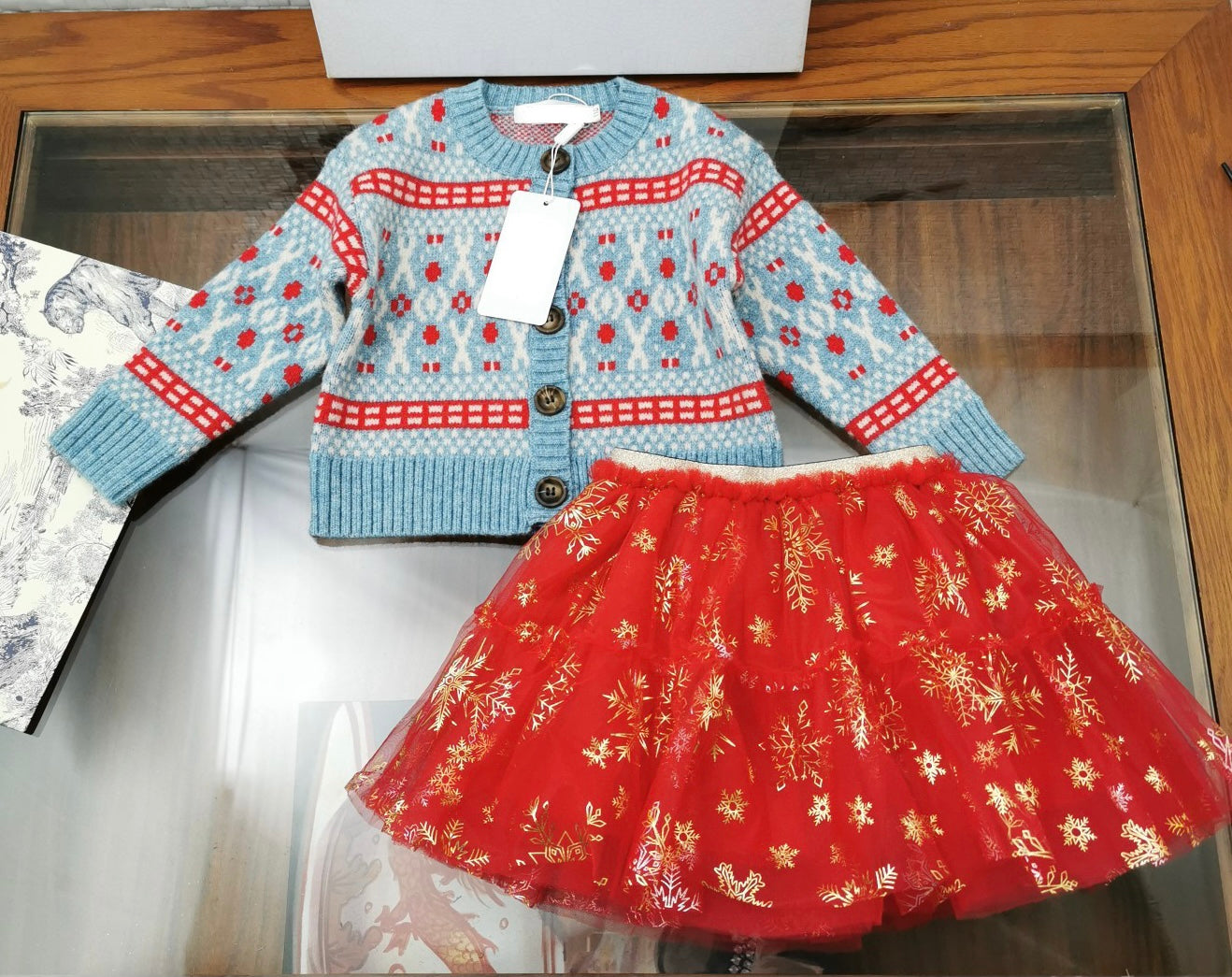 Knitted cardigan and red tutu set