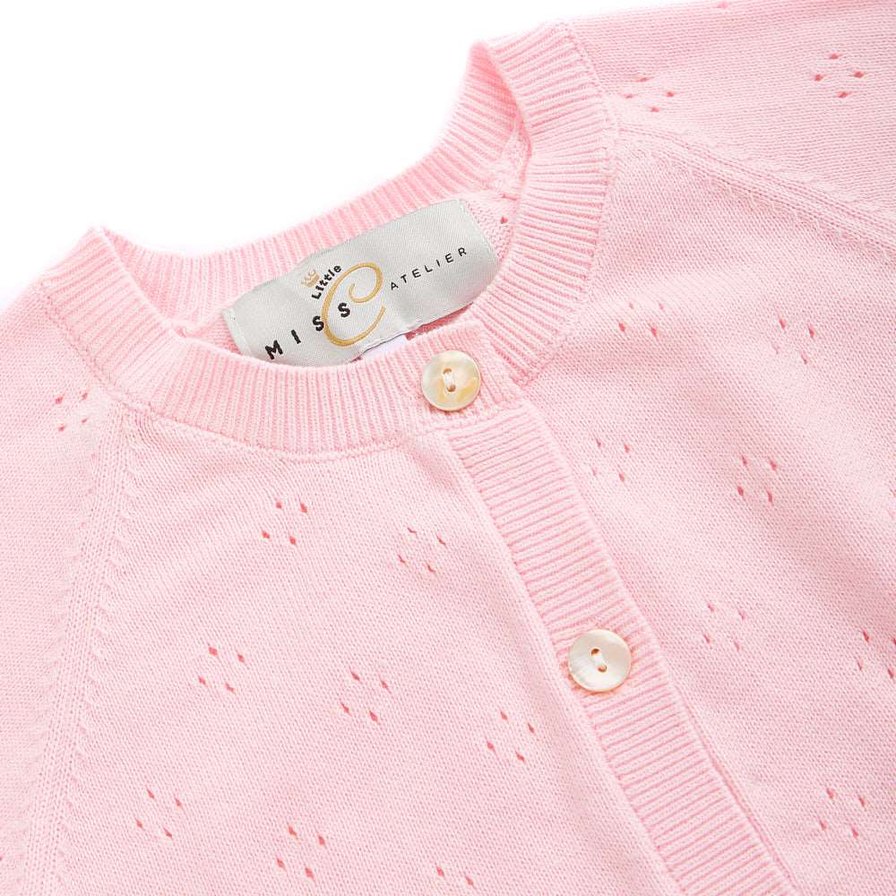 Pure organic cotton open work cardigan pink