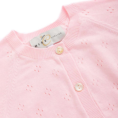 Pure organic cotton open work cardigan pink
