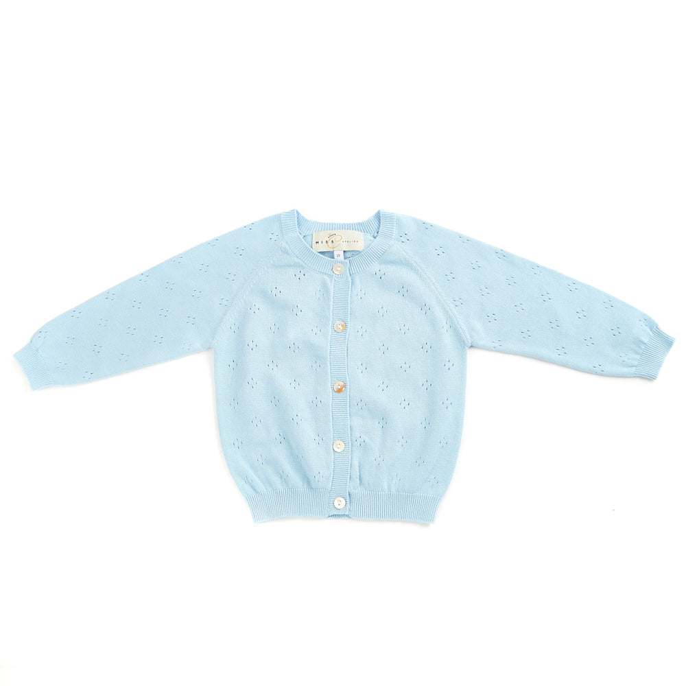 Pure organic cotton open work cardigan blue