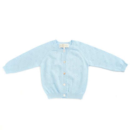Pure organic cotton open work cardigan blue