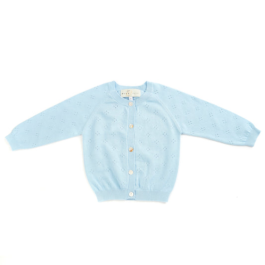 Pure organic cotton open work cardigan blue