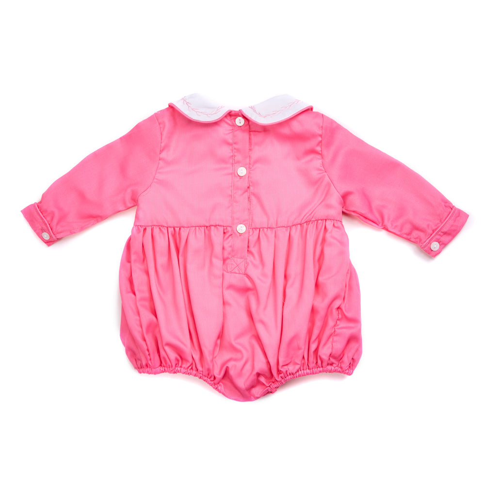 Pink smocked full sleeved romper