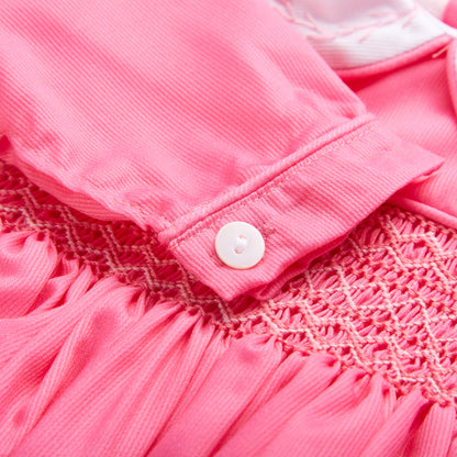 Pink smocked full sleeved romper