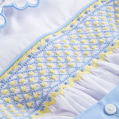 Boy's Hand Smocked lemon and blue Set ONE LEFT!
