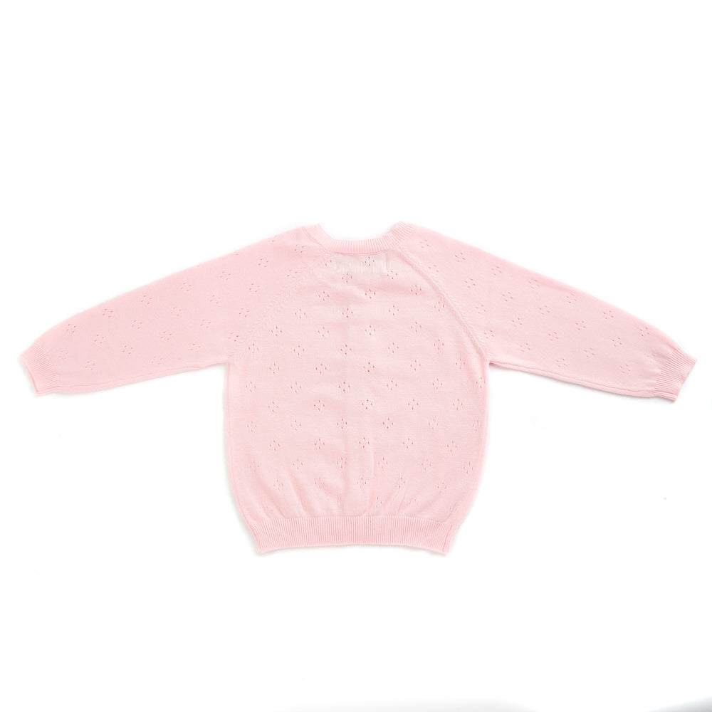 Pure organic cotton open work cardigan pink