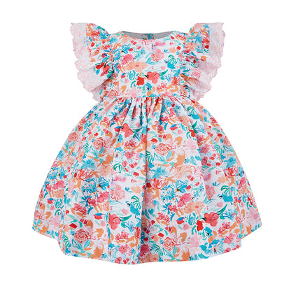 Vivid Blossom Print Frill Dress