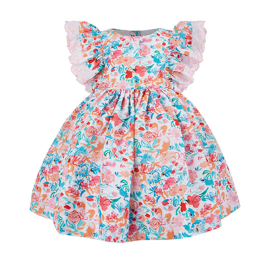 Vivid Blossom Print Frill Dress