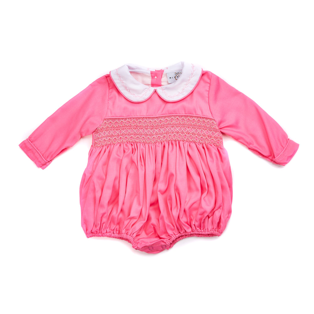 Pink smocked full sleeved romper