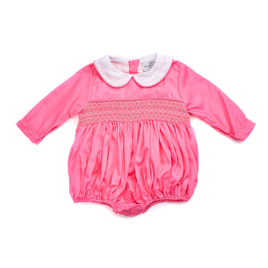 Pink smocked full sleeved romper