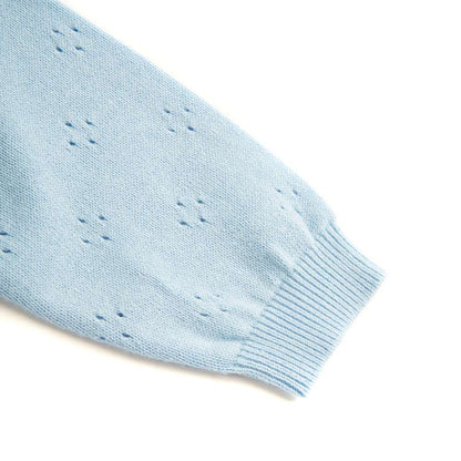 Pure organic cotton open work cardigan blue
