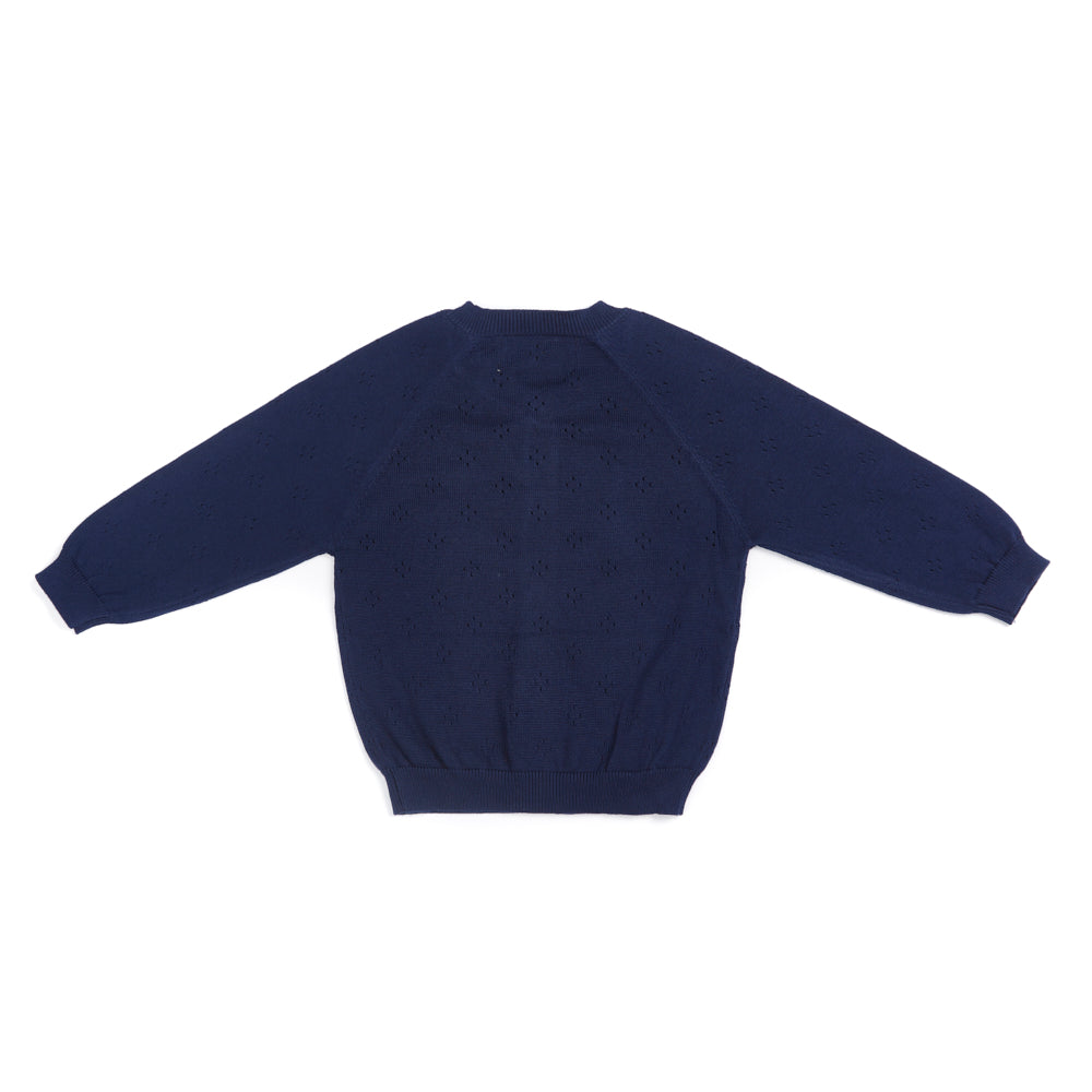 Pure organic cotton open work cardigan navy