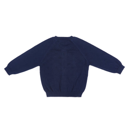 Pure organic cotton open work cardigan navy