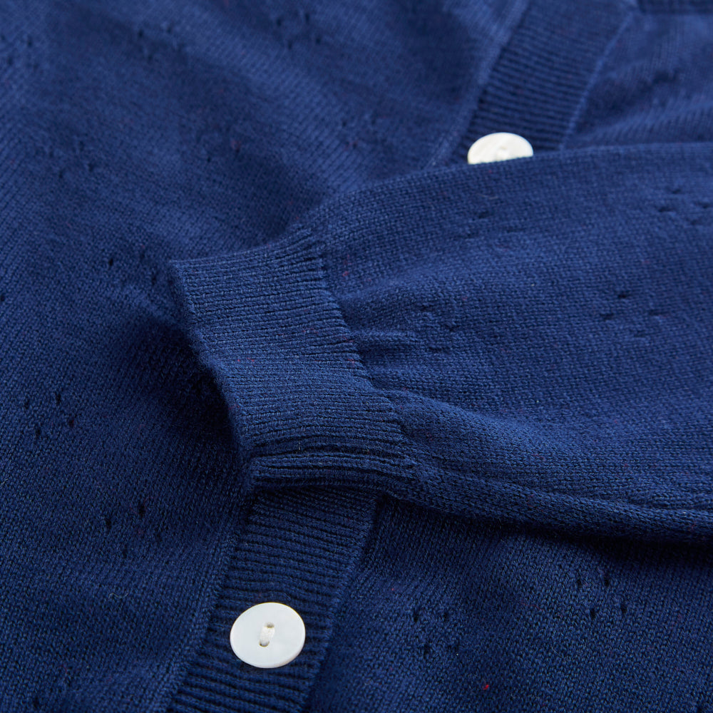Pure organic cotton open work cardigan navy