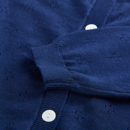 Pure organic cotton open work cardigan navy